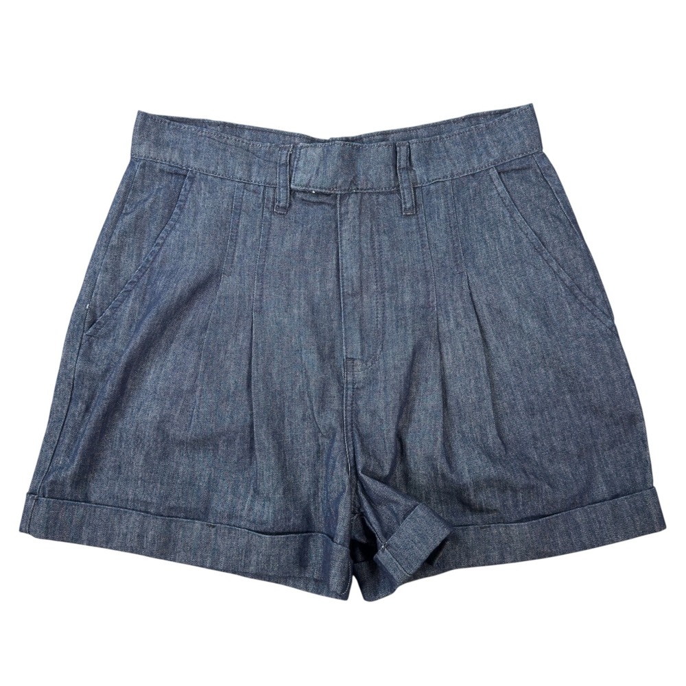 FRAME Women Pleated Cuffed Dark Wash High Rise Denim Shorts Size 6